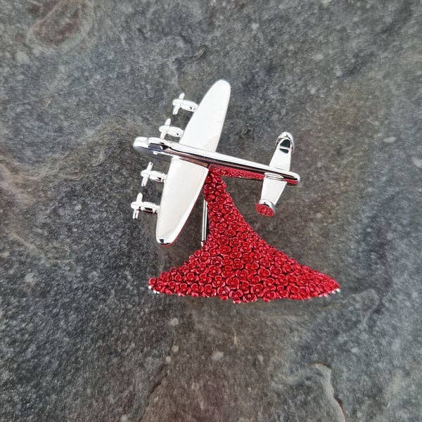 Lancaster Bomber 'Red Poppy Drop' Brooch, Silver Plated