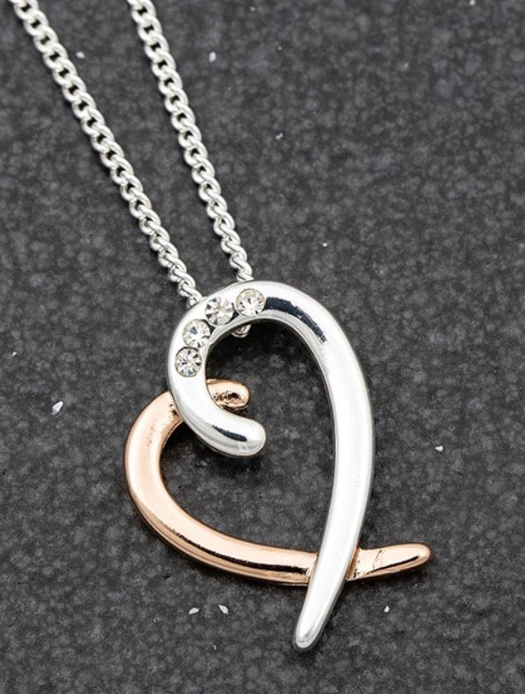 Polished Two Tone Layered Heart Necklace