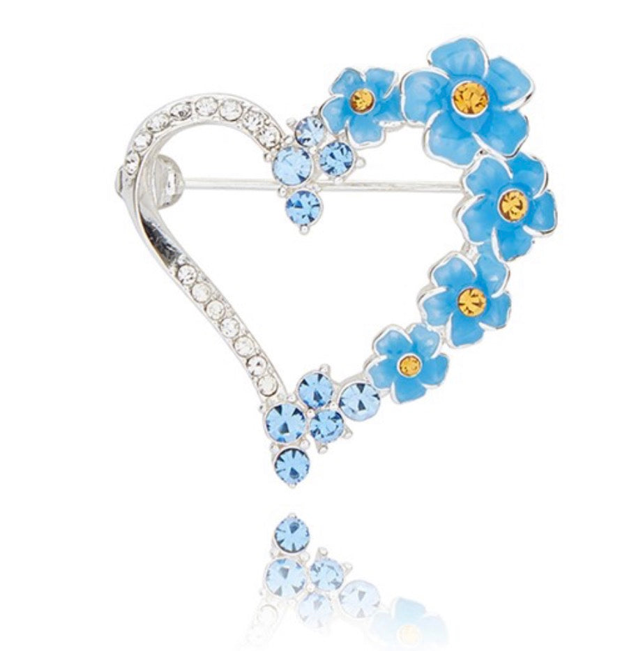 Forget Me Not Modern Heart Silver Plated Brooch