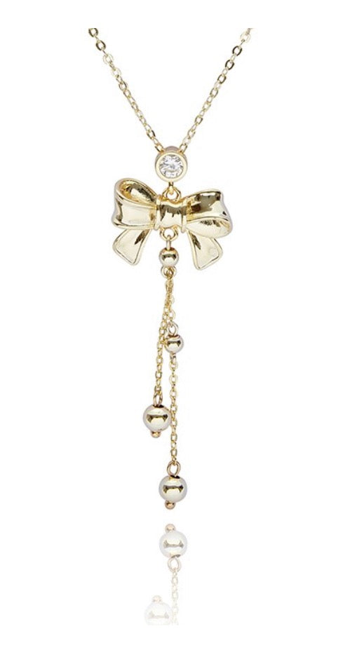 Eternal Bow Waterfall Bow Gold Plated Necklace