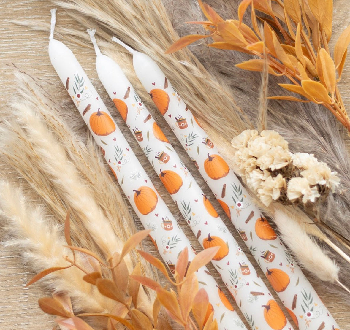 SET OF 3 PUMPKIN TAPER CANDLES