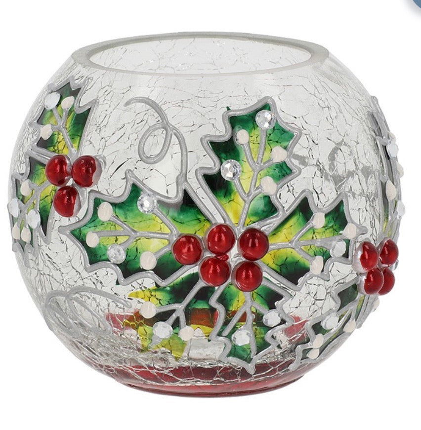 Xmas Crackle Ball Tealight Holly Small