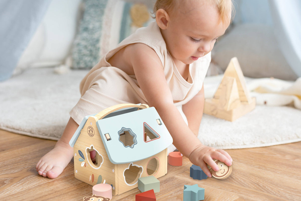 Speedy Monkey House Wooden Shape Sorter with 8 Blocks