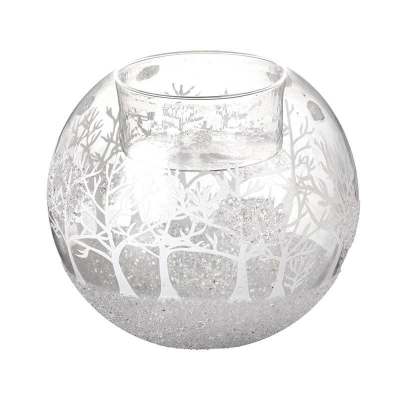 GLASS CHRISTMAS SCENE T-LIGHT HOLDER