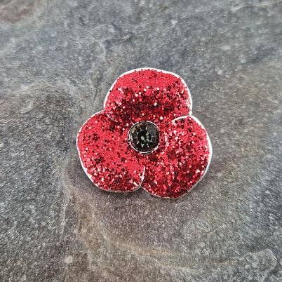 Glitter Poppy Red Brooch