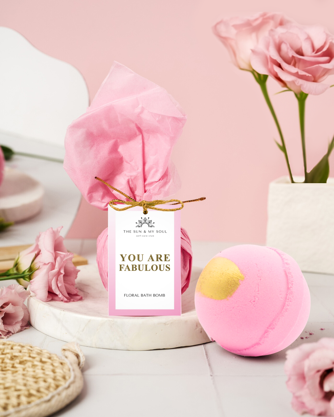 Pink Bath Bomb Gift You Are Fab - Floral Luxury Fizzy Soak