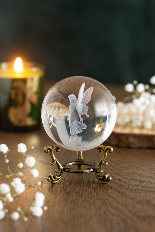 Stardust Fairy Laser Engraved Glass Crystal Ball and Stand