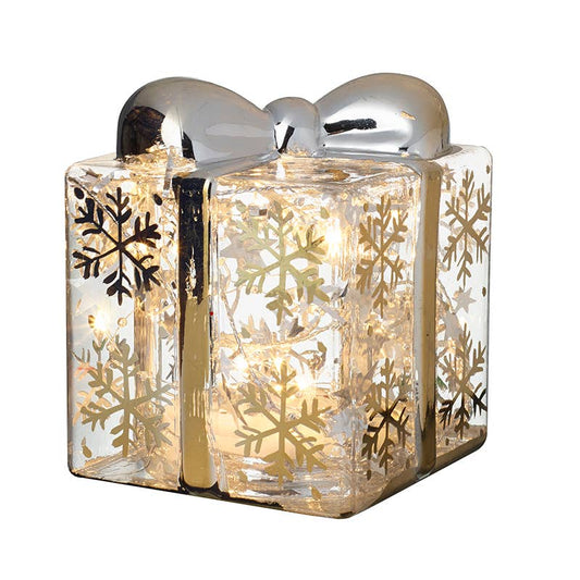 LIGHT UP GLASS PRESENT WITH SNOWFLAKES