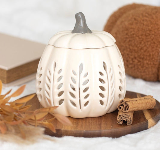 CREAM LEAF CUT OUT PUMPKIN OIL BURNER AND WAX WARMER