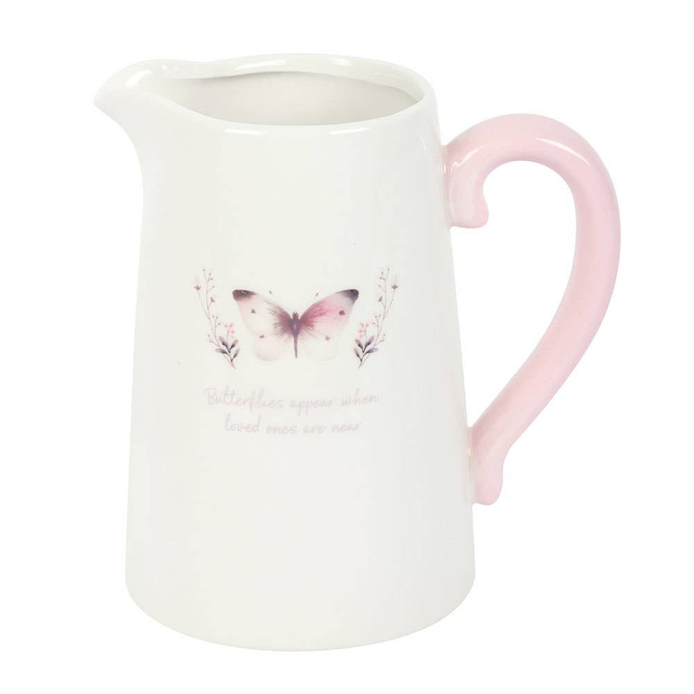 White Butterfly Ceramic Flower Vase Jug