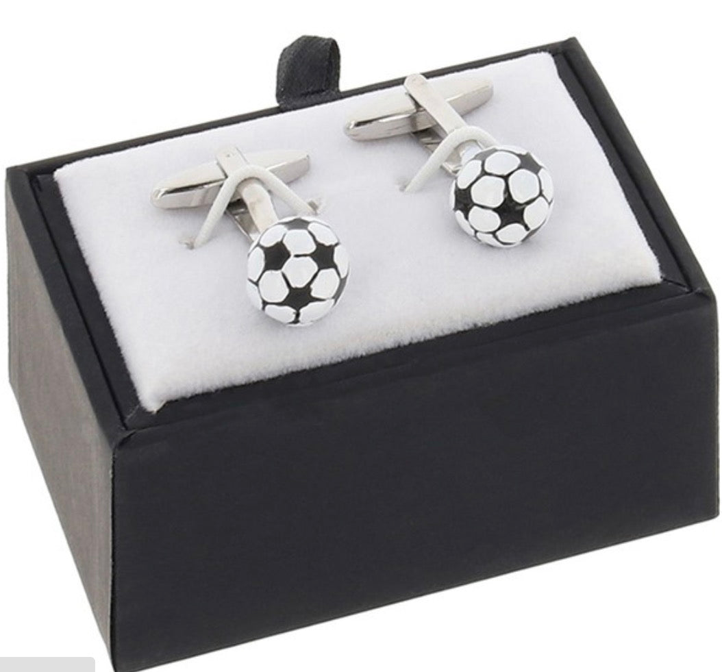 Men Black White Football Cufflinks