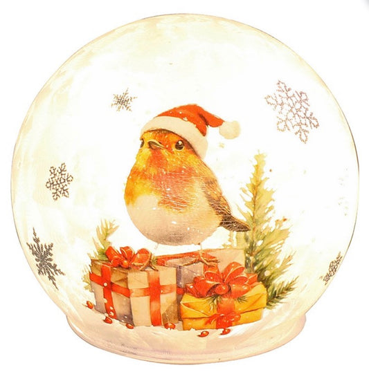 Frosty Xmas LED Robin Ball Small