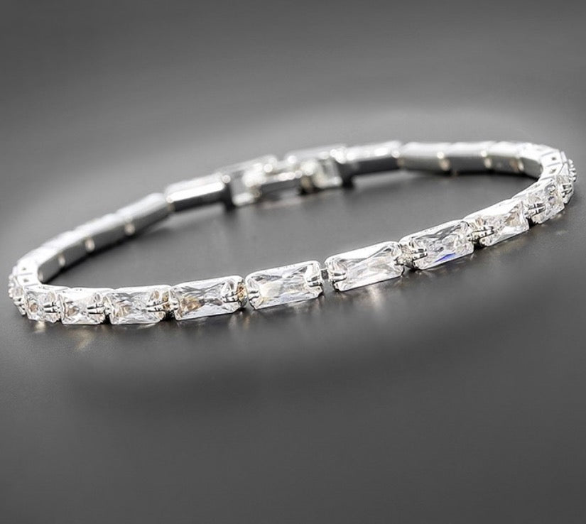All That Bling Baguette Silver Plated Tennis Bracelet