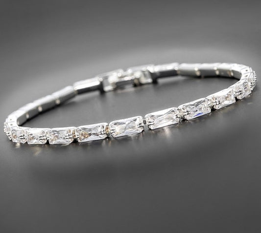 All That Bling Baguette Silver Plated Tennis Bracelet