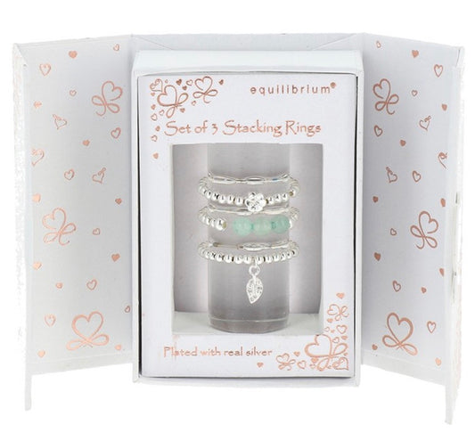 Gift Set of 3 Silver Plated Stackable Rings Nature
