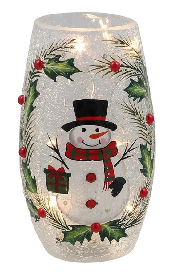 Xmas Crackle Snowman LED Ball Vase