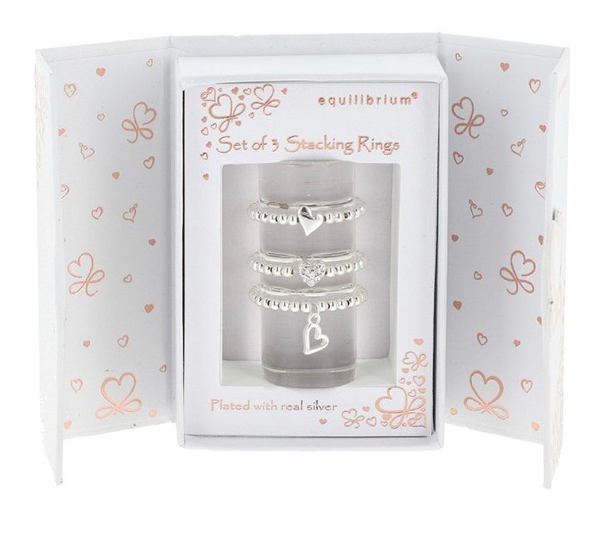 Gift Set of 3 Silver Plated Stackable Rings Hearts