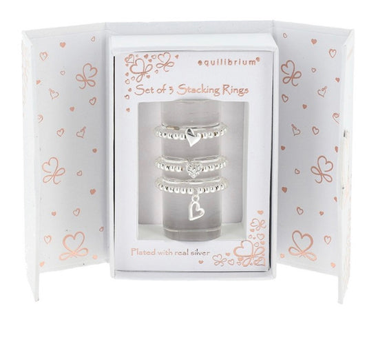 Gift Set of 3 Silver Plated Stackable Rings Hearts