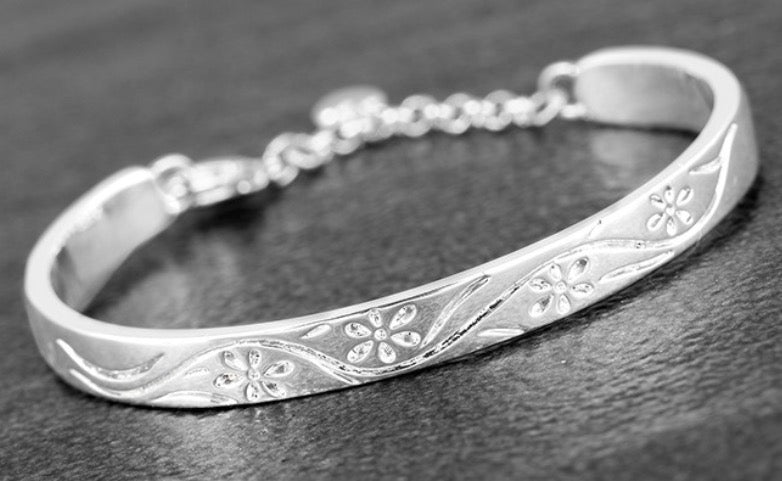 Laser Cut Silver Plated Christening Bangle