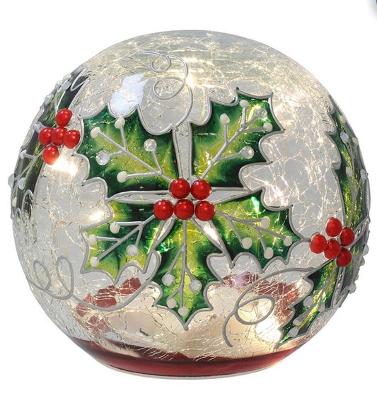 Xmas Crackle LED Ball Holly Large