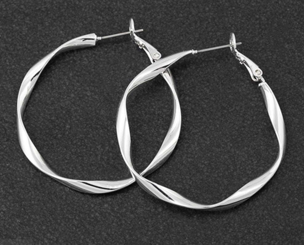 Twisted Silver Plated Hoop Earrings
