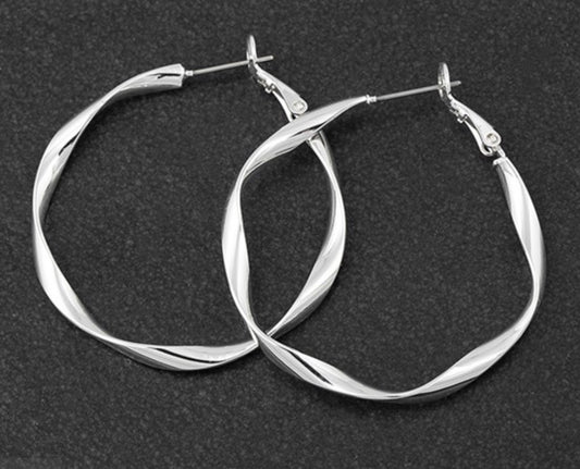 Twisted Silver Plated Hoop Earrings