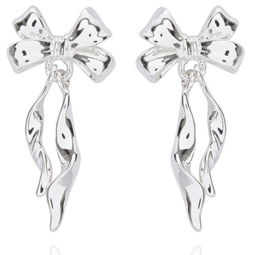 Eternal Bow Twirly Bow Silver Plated Earrings