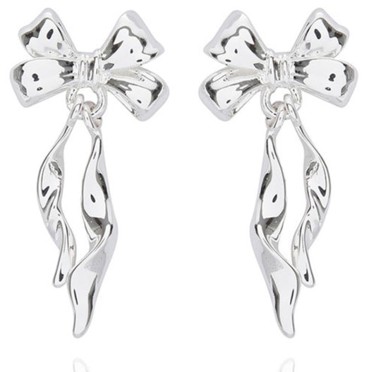 Eternal Bow Twirly Bow Silver Plated Earrings