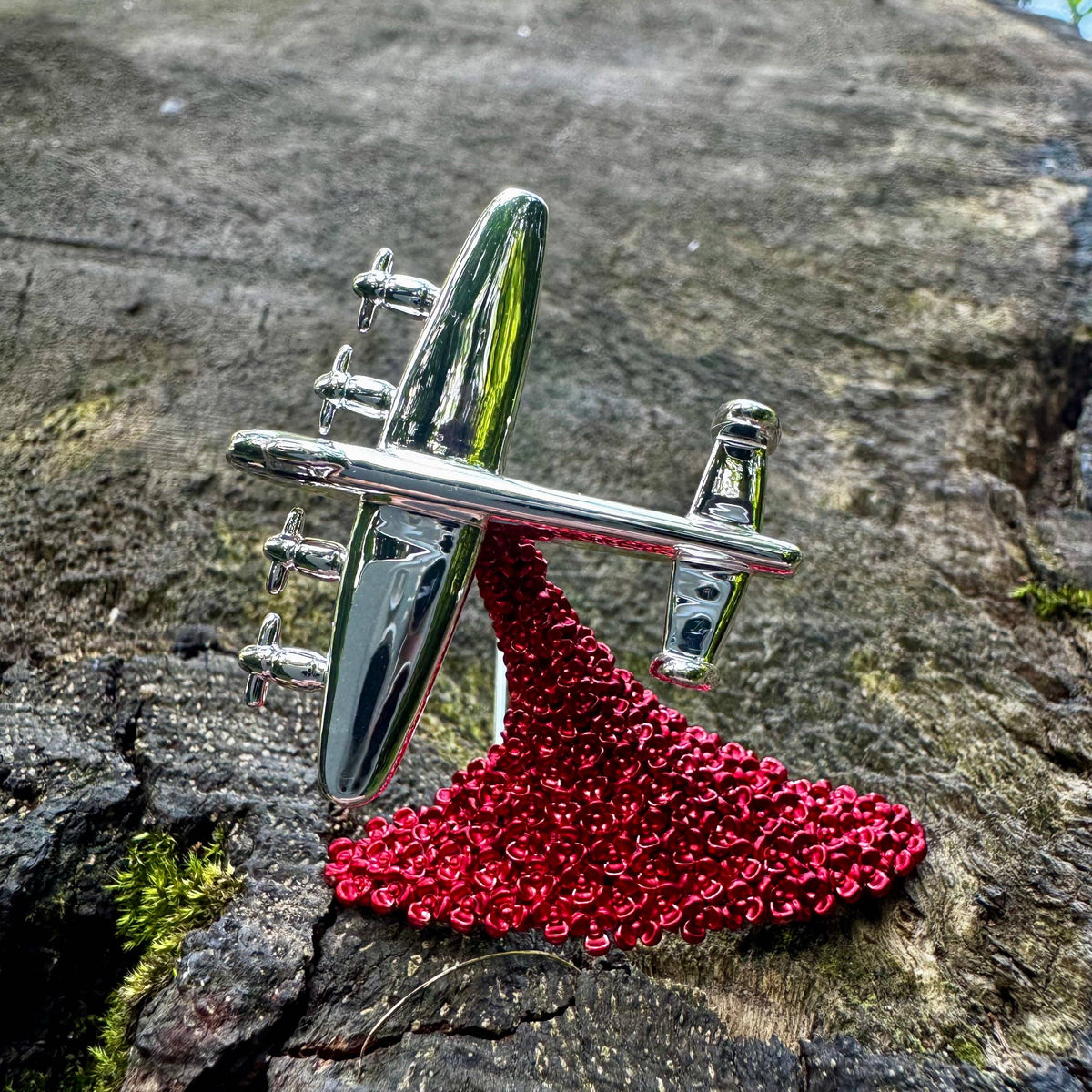 Lancaster Bomber 'Red Poppy Drop' Brooch, Silver Plated