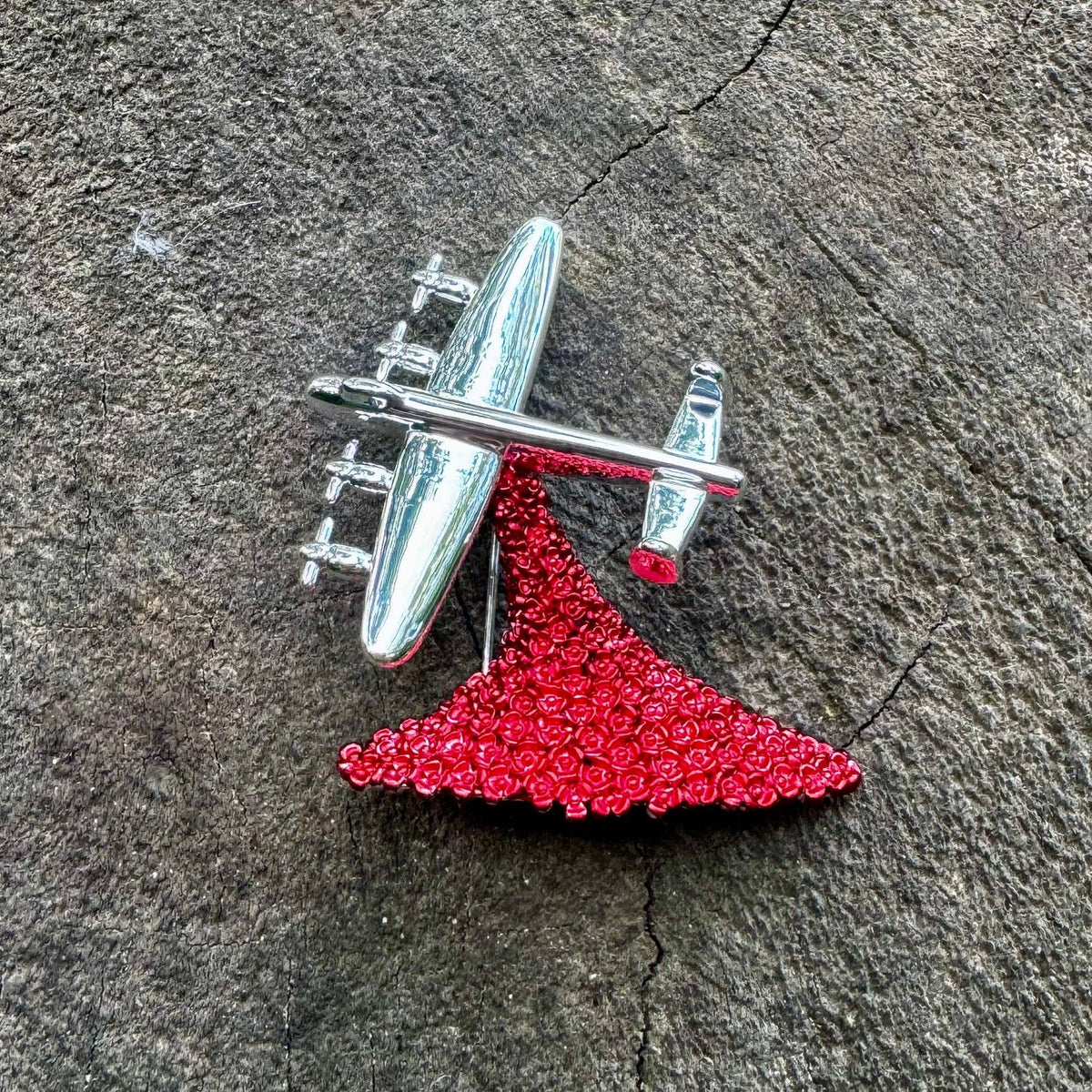 Lancaster Bomber 'Red Poppy Drop' Brooch, Silver Plated