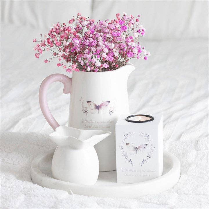 White Butterfly Ceramic Flower Vase Jug