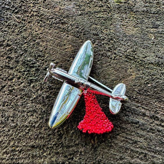 Spitfire Red 'Poppy Drop' Brooch, Silver Plated
