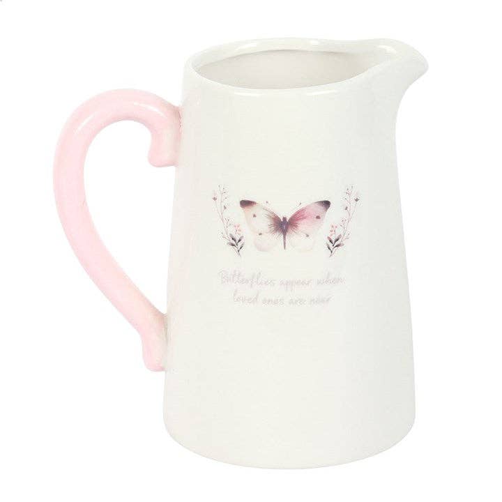 White Butterfly Ceramic Flower Vase Jug