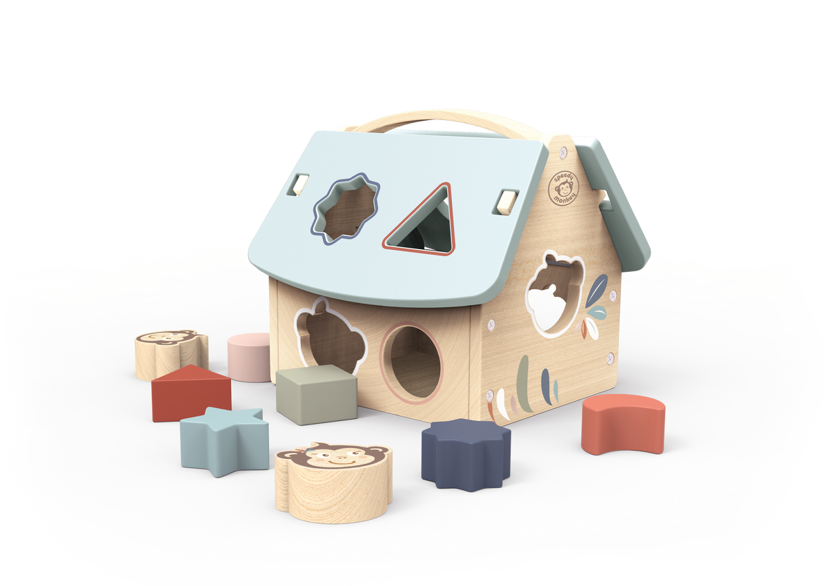 Speedy Monkey House Wooden Shape Sorter with 8 Blocks