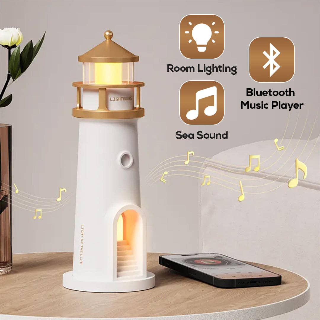Lighthouse Projector Night Lamp – Bluetooth Music, Moon Projection & Ocean Sound Simulation