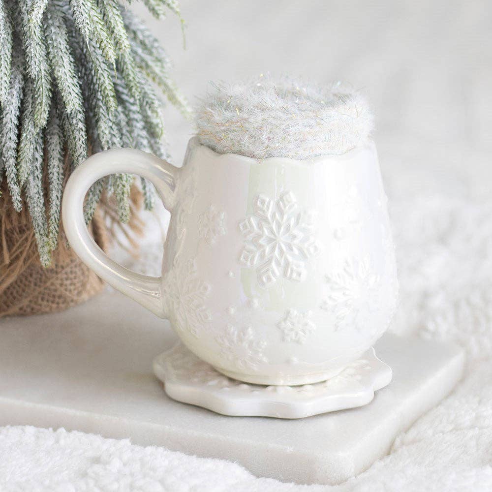 Iridescent Snowflake Mug, Coaster and Socks Set