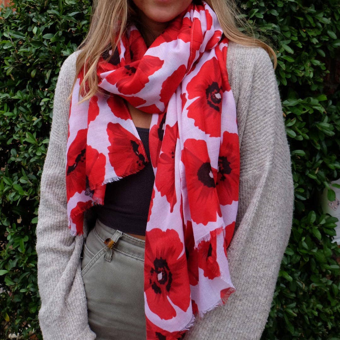 Poppy Red Flower Mid Weight Scarf